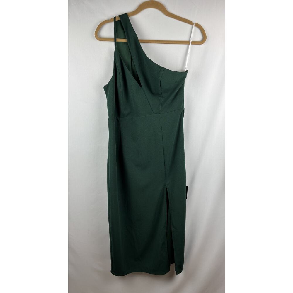 Lulus One Shoulder Midi Dress | Size XL | Green | NWT | Thigh Slit Bodycon